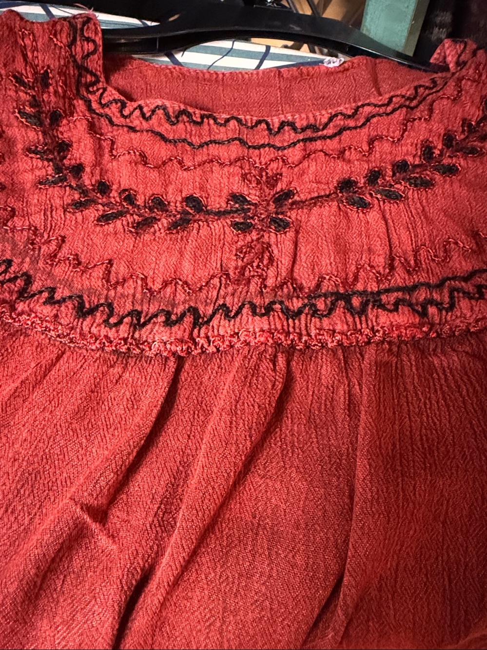 Soft Rust  Embordered Peasant Blouse, Long Sleeve M/L - Picture 2 of 6